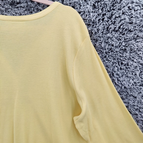 Woman Within Women Cottagecore Boho Embroidered Henley Top 3X Yellow Waffle Knit - Picture 13 of 16
